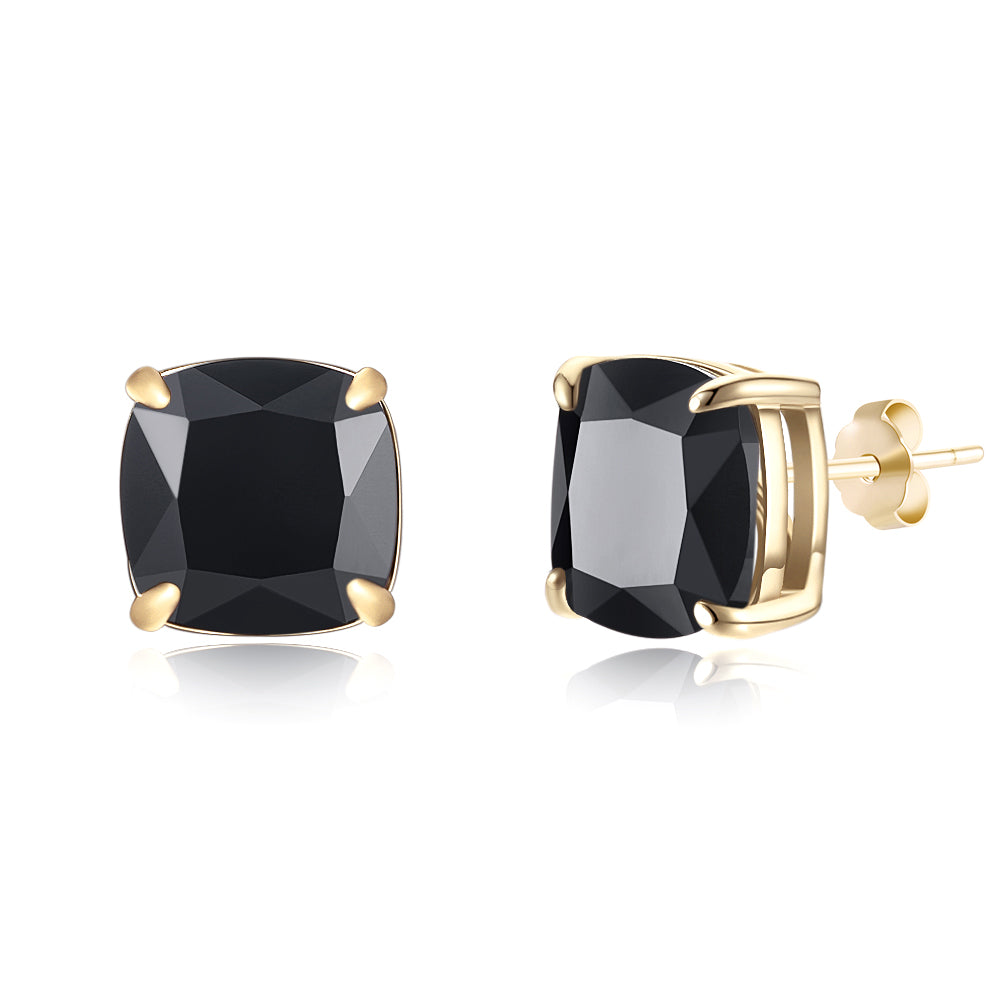 Classic Stud Earrings for Women Simple Square Multicolor Zircon Crystal Pure 925 Sterling Silver Champagne Gold Color