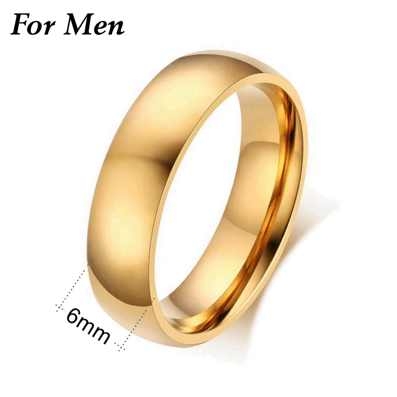Fashion Wedding Rings for Women & Men AAA Zircon Simple 316L Stainless Steel Gold-Color Engagement Jewelry Couple Ring
