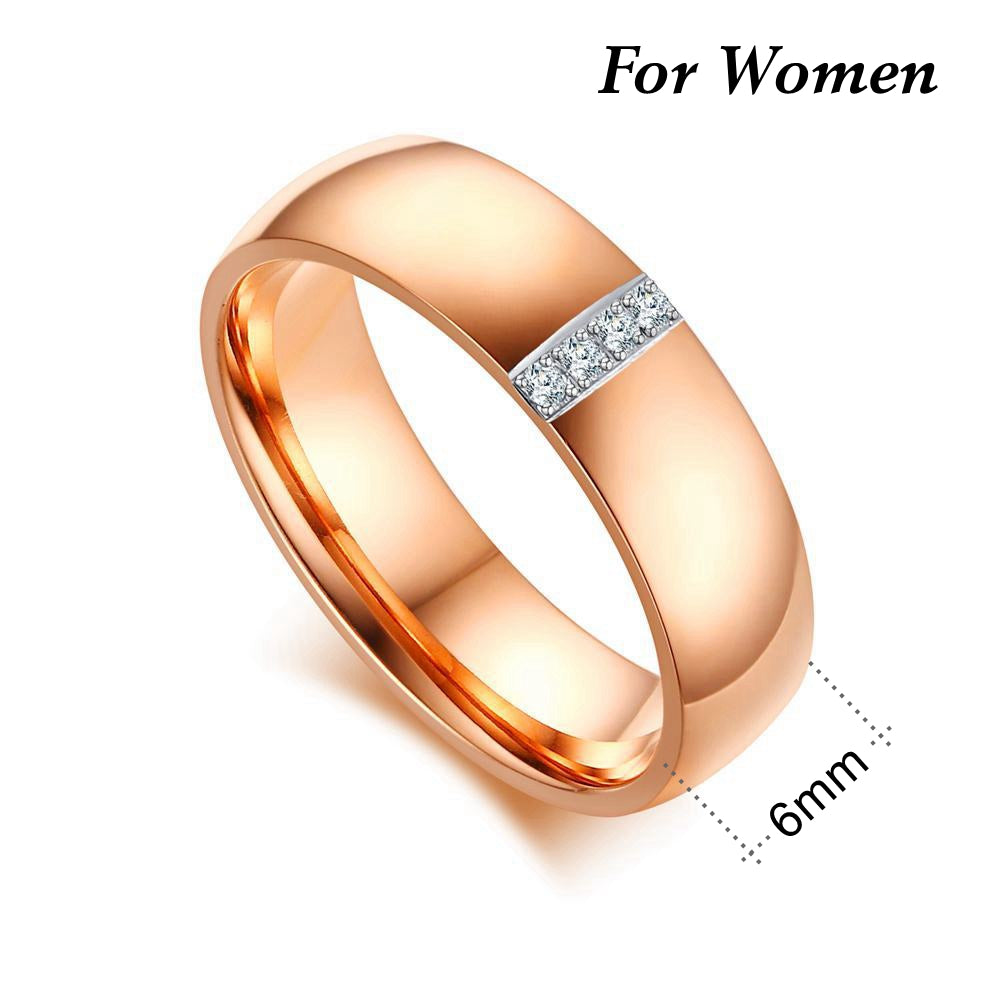 Wedding Rings for Women & Men AAA Zircon Simple Fashion 316L Stainless Steel Rose Gold Color Engagement Jewelry Couple