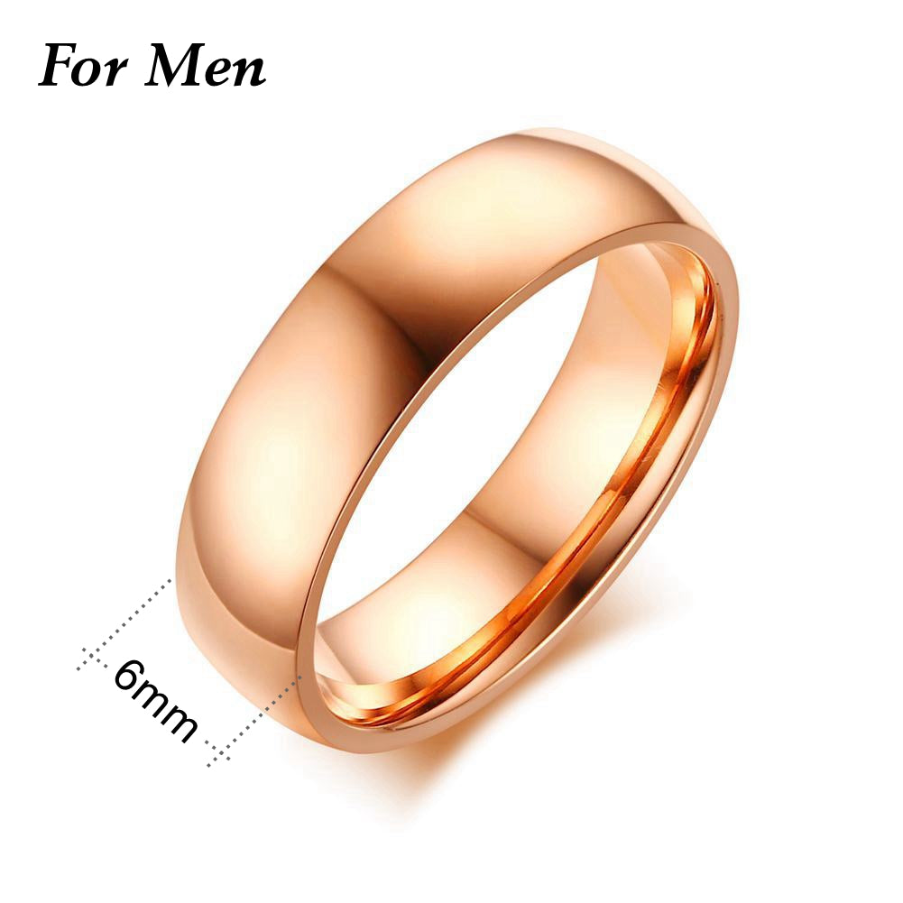 Wedding Rings for Women & Men AAA Zircon Simple Fashion 316L Stainless Steel Rose Gold Color Engagement Jewelry Couple