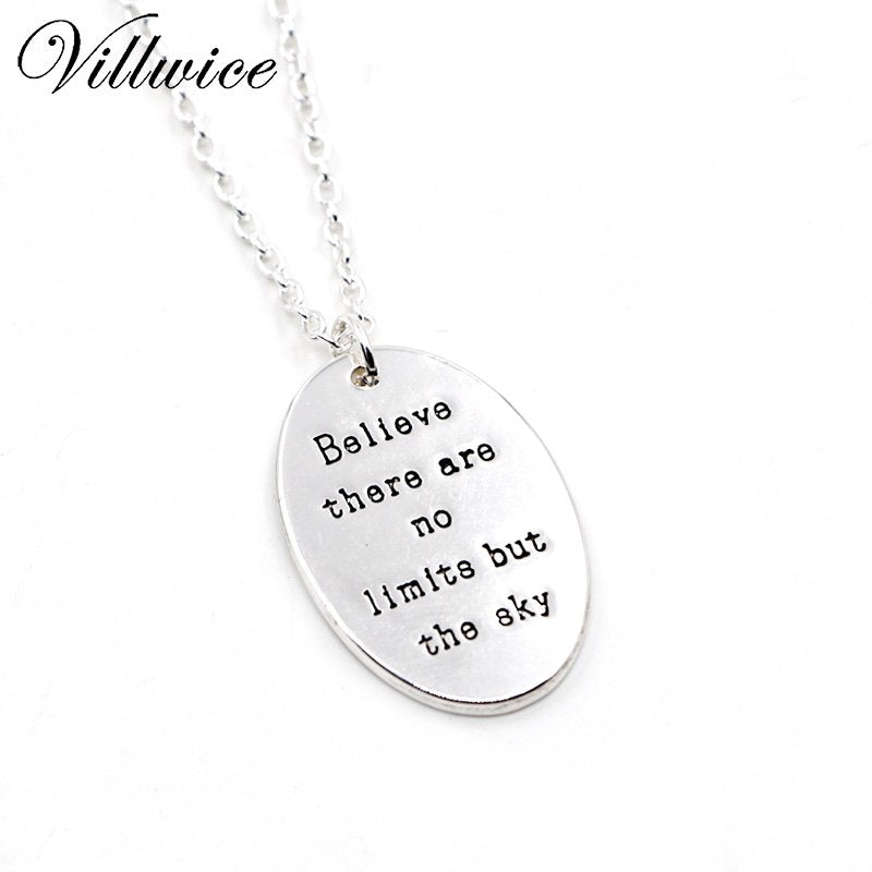 Believe there are no limits but the sky silver plated inspirational message pendant necklace for women ladies jewelry gift 2020