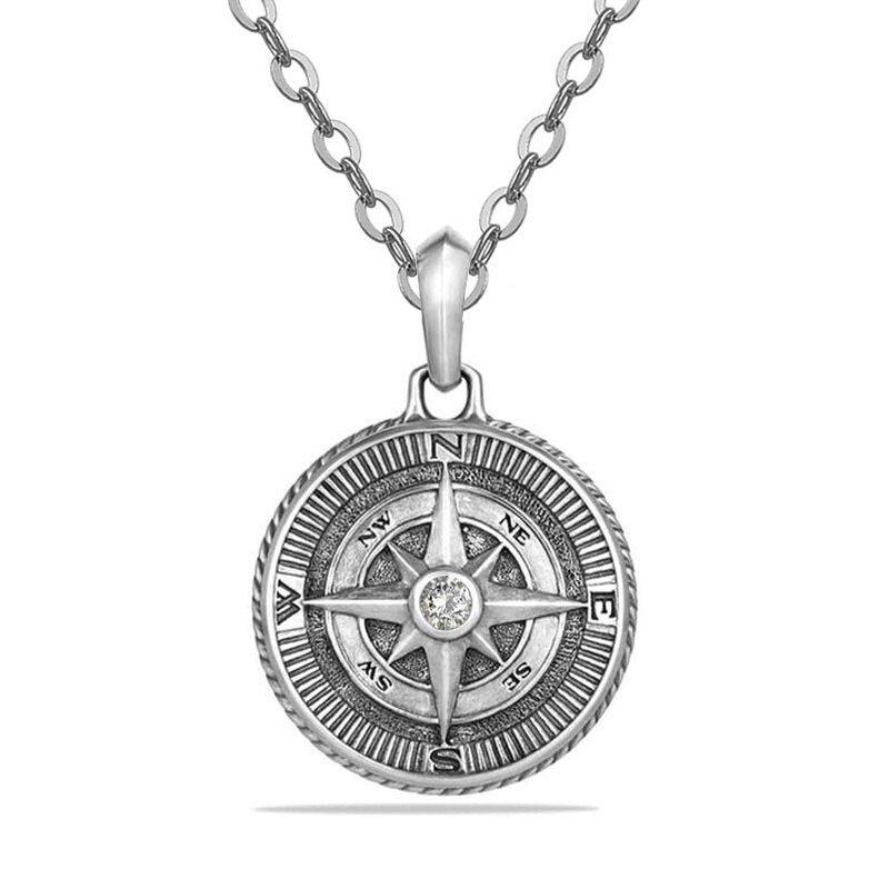 Berbeny Vintage Cross Octagon Star Necklace Men Women Simple Hip Hop Round Drop Compass Necklaces Chain Cross Jewelry