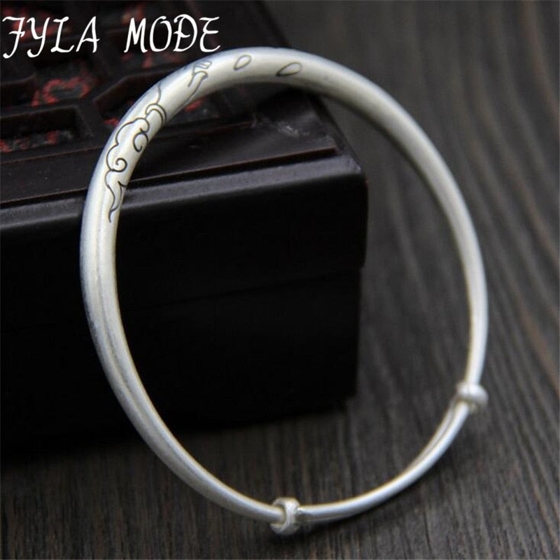 Bergamot Lotus Carved Size Adjustble Bangles 100% Real S999 Sterling Silver Bracelet Bangle For Men Or Women Fine Jewelry 5mm