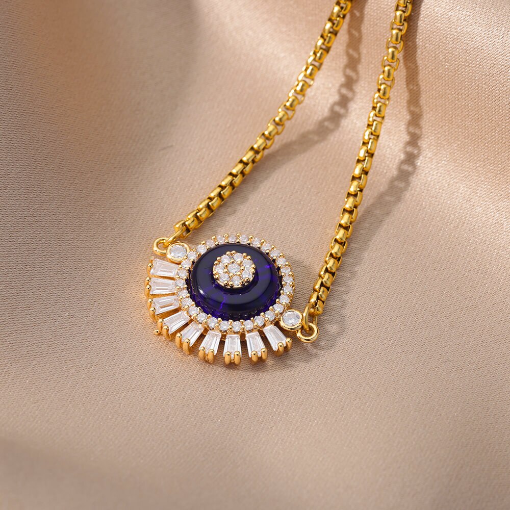 Beruntung Biru Bulat Zirkon Gelang untuk Wanita Rantai Manik Baja Nirkarat Gelang Bangle Mewah Pasangan Pernikahan Perhiasan Pullover