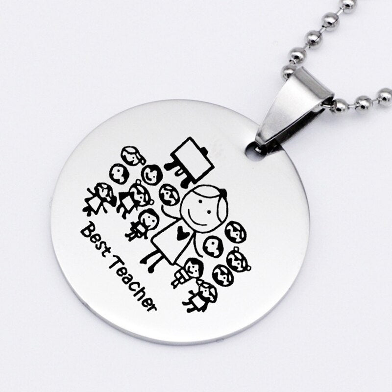 Teacher Students Pendant Necklace Stainless Steel Super Teacher Cartoon Kids Necklaces For Women Teacher's Day Gift