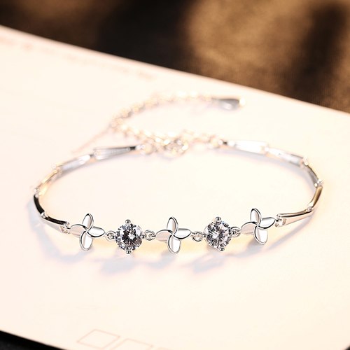 Best Vintage Love Flower Bracelet 925 Sterling Silver Charms Women Crystal Chain Link Bracelets for Party Birthd Gift