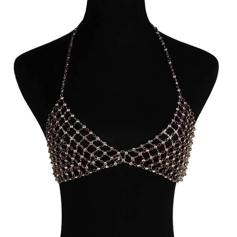 2020 Sexy Women Love Rhinestone Bra Brassiere Body Necklace Chain Summer Hot Fashion Statement Necklace Jewelry 4468