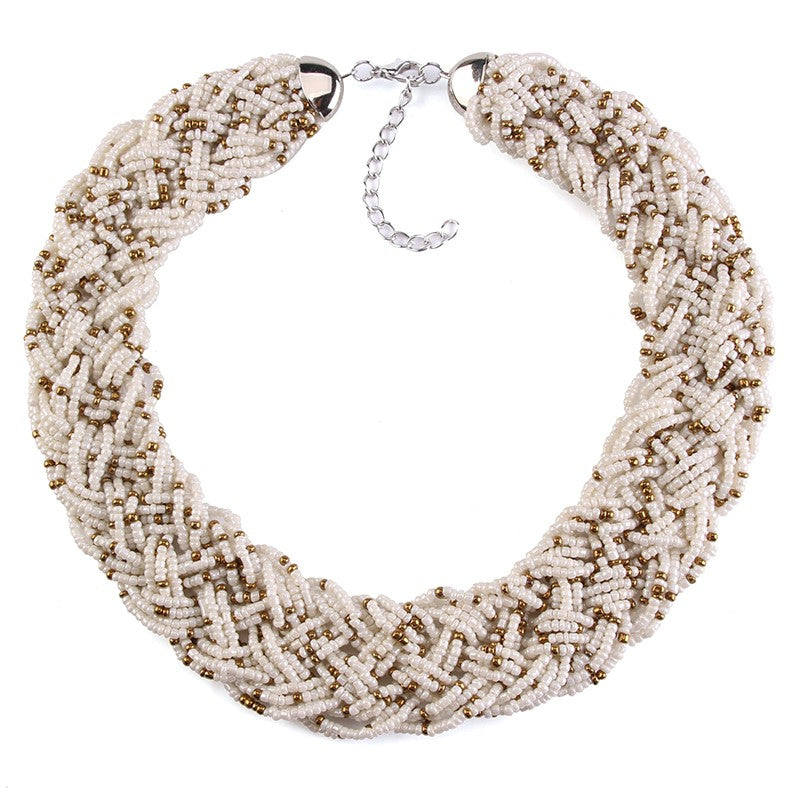 New Bohemia Boho Vintage Bib Beads Rope Luxury Maxi Rhinestone Bijoux Statement Collar Choker Necklace 2869