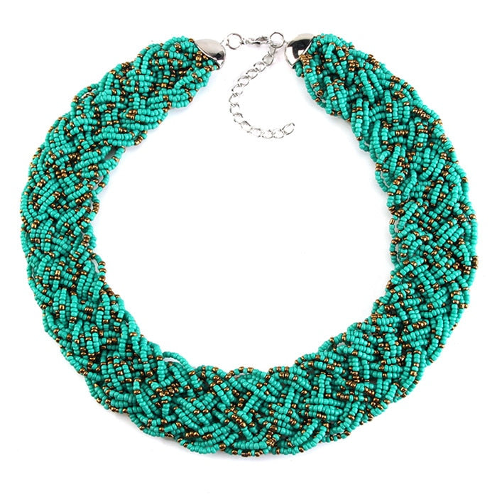New Bohemia Boho Vintage Bib Beads Rope Luxury Maxi Rhinestone Bijoux Statement Collar Choker Necklace 2869