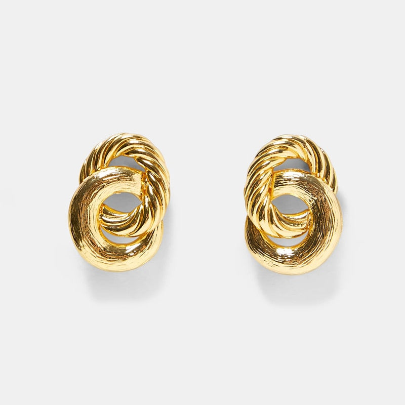 ZA Fashion Gold Color Stud Earrings For Women Colorful Wedding Party Metal Bohemian Christmas Gift Hot Sale
