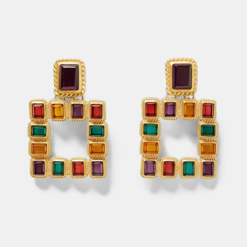 ZA Square Statement Earrings For Women Fashion Drop Dangle Earrings Wedding Gift Vintage Jewelry Wholesale Hot Sale