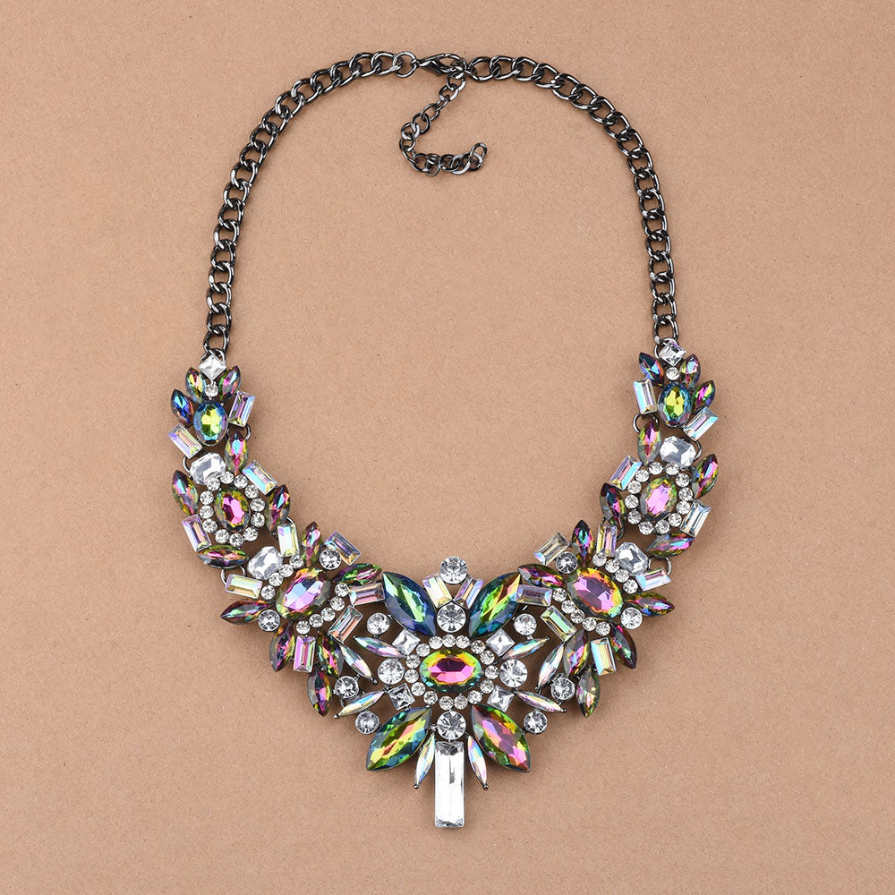 Bib Statement Necklace Colorful Stones Crystal Collar Choker Necklace for Woman Accessories
