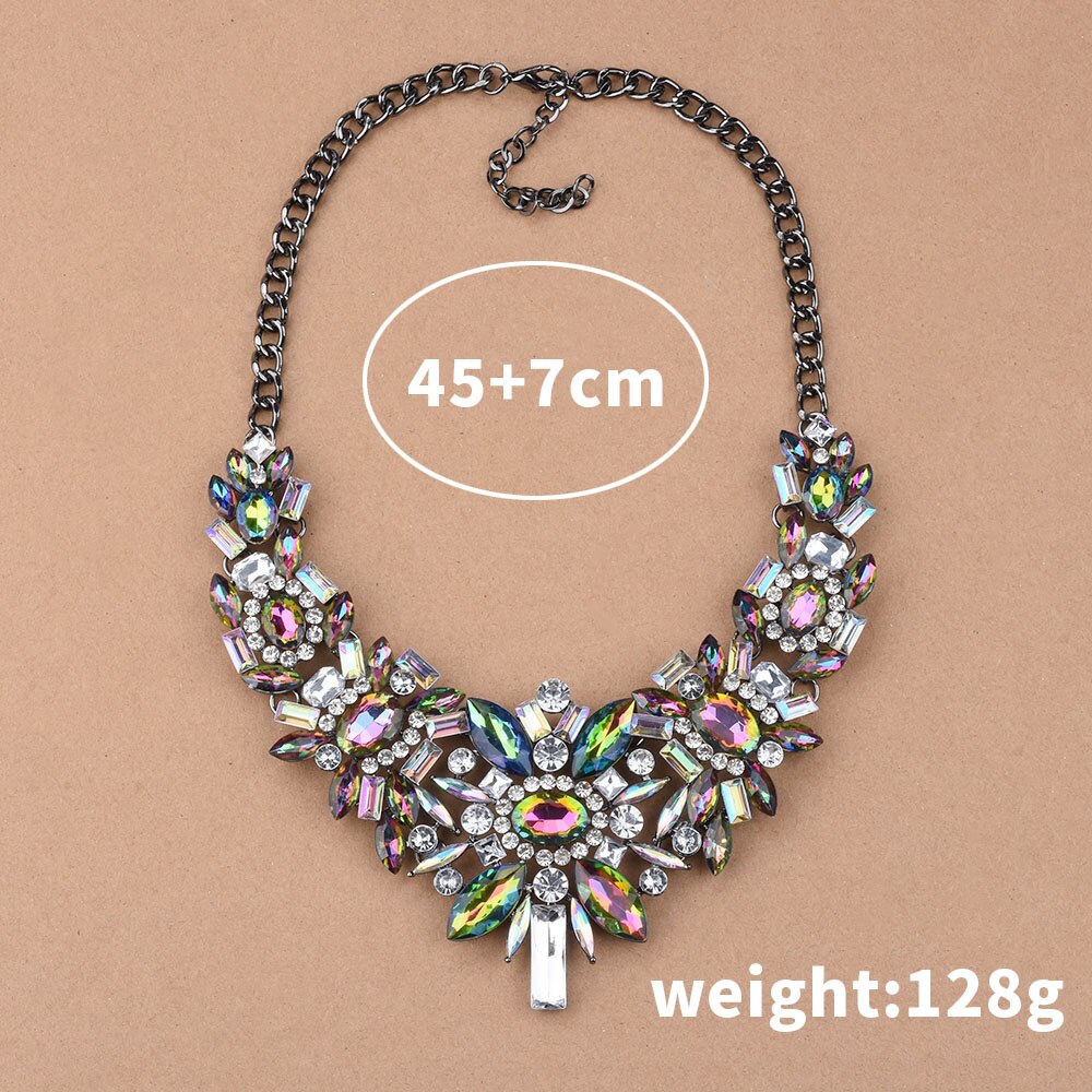 Bib Statement Necklace Colorful Stones Crystal Collar Choker Necklace for Woman Accessories
