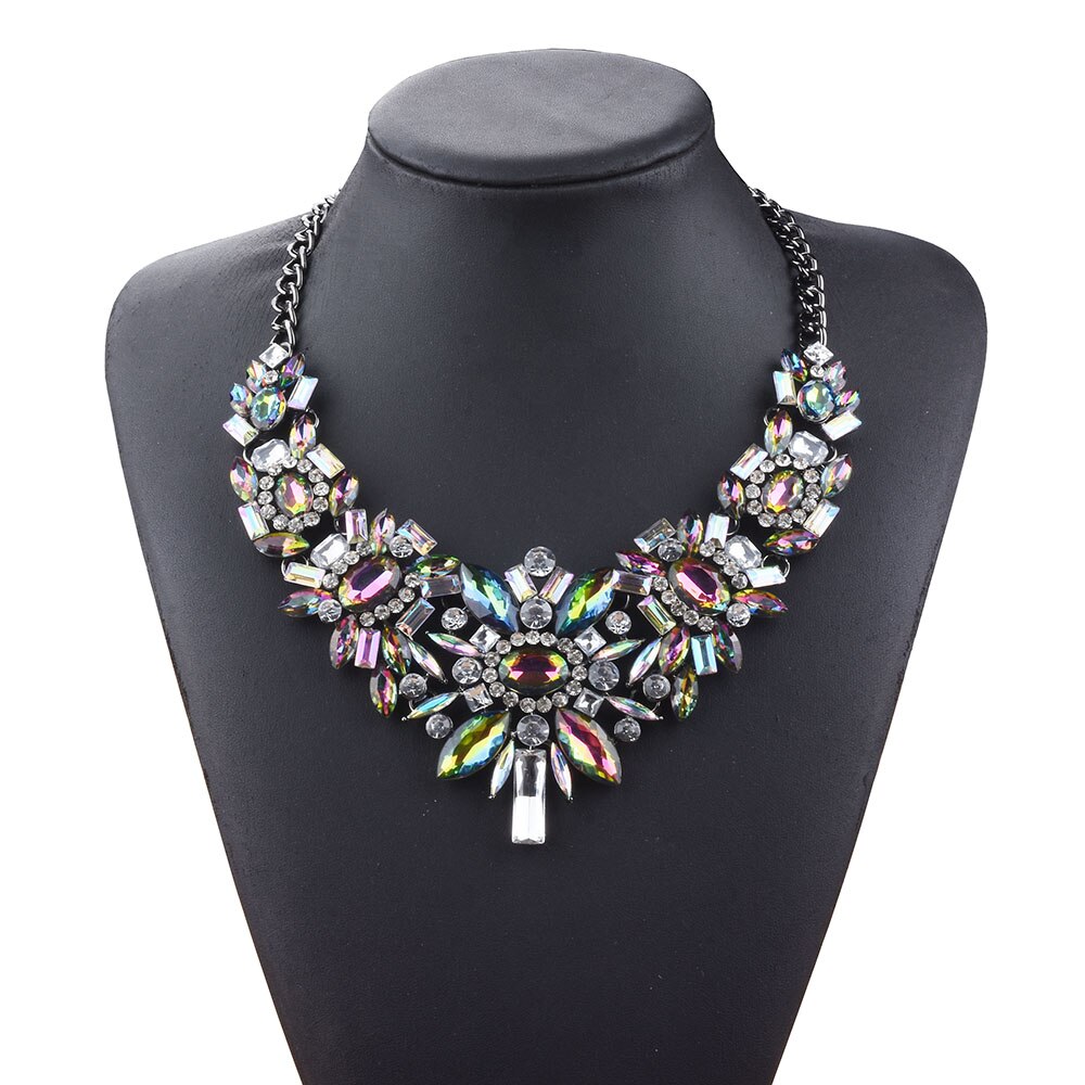 Bib Statement Necklace Colorful Stones Crystal Collar Choker Necklace for Woman Accessories