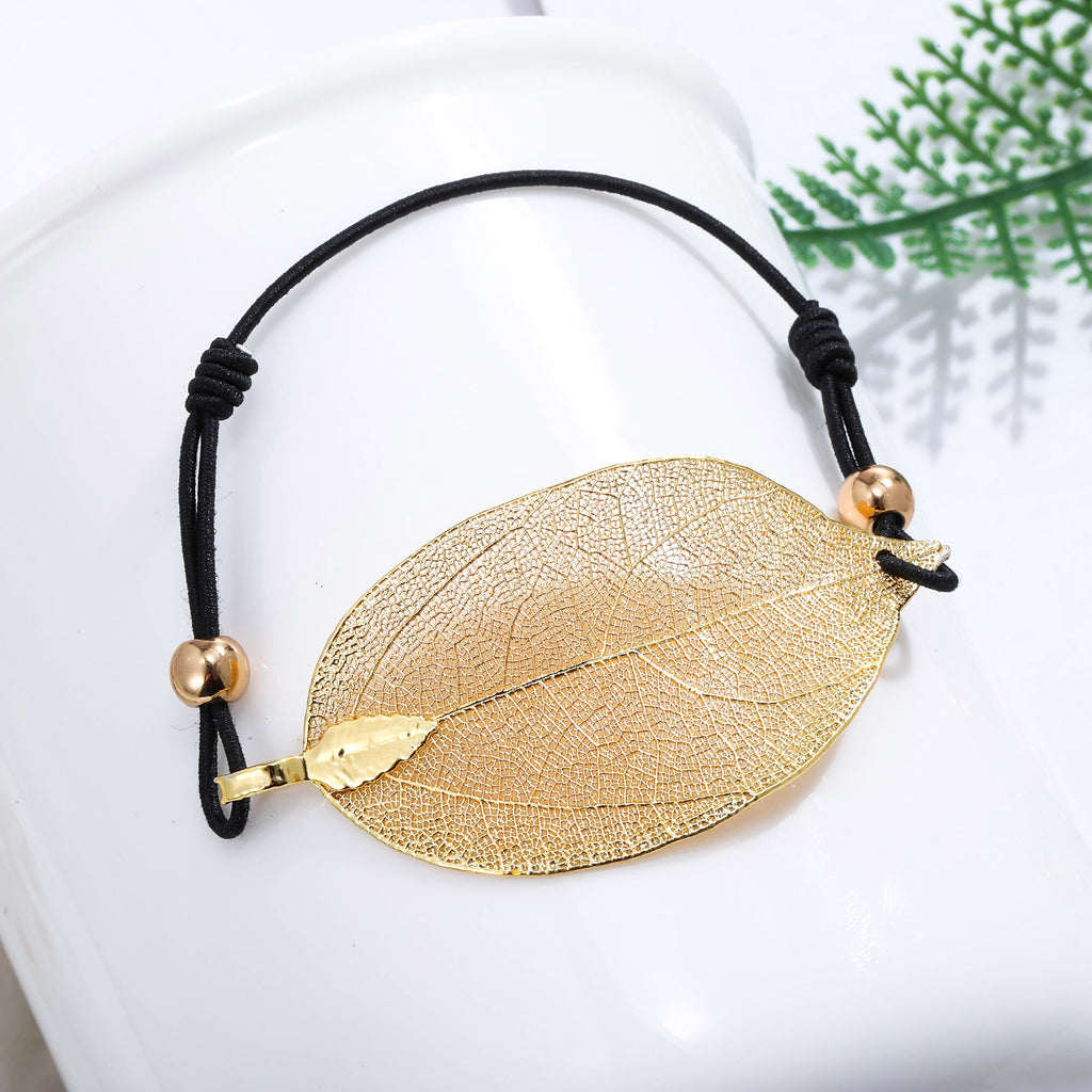 Big Artificial Leaves Bracelet Gold Silver Color Leaf Pendant Elastic Rope Chain Bracelets For Woman Jewelry Accessories