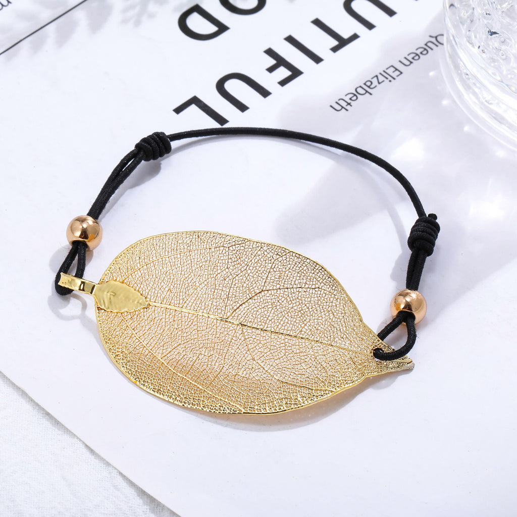 Big Artificial Leaves Bracelet Gold Silver Color Leaf Pendant Elastic Rope Chain Bracelets For Woman Jewelry Accessories