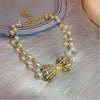 Big Bow Charm Necklace Choker Double Strands Pearls Korean Japan Styles Sweet Accessories