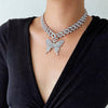 Big Butterfly Necklace Pendent Cuban Link Chain For Women Rhinestone Choker Jewelry  Accessories