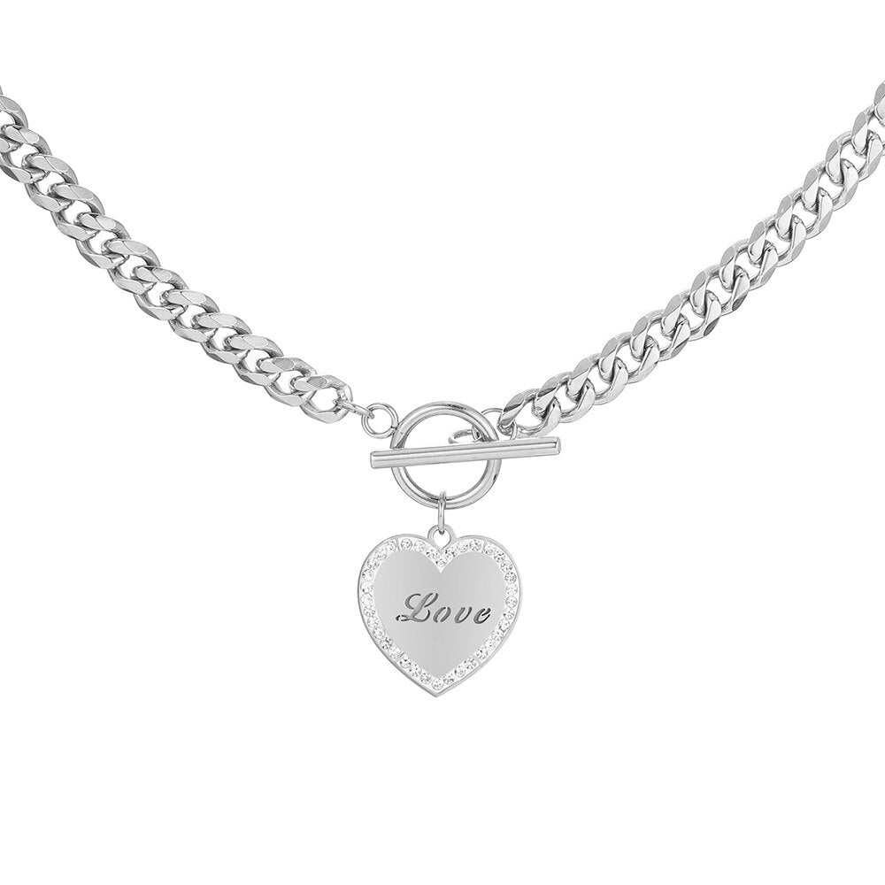 Big Chain Couple Necklace for Men Women Heart 2 pcs Love Pendant Necklace Double Color Friends Family Lovers Jewelry Gift