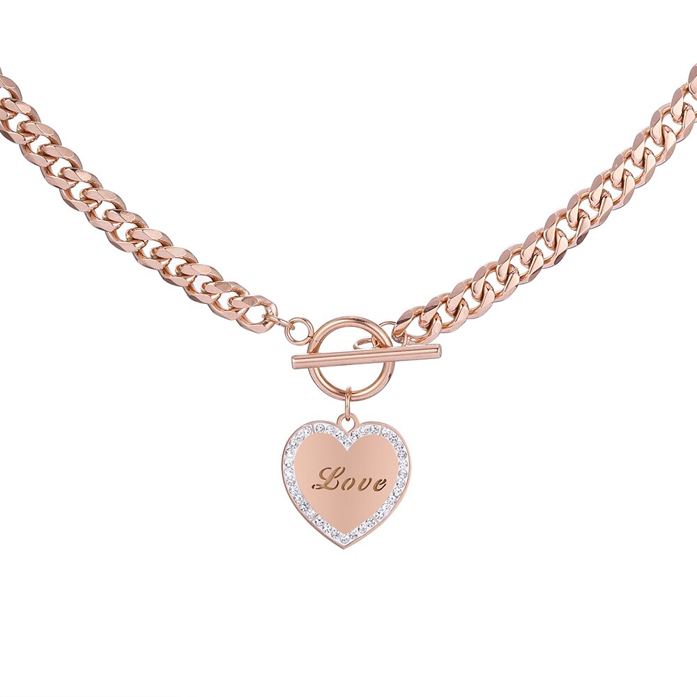 Big Chain Couple Necklace for Men Women Heart 2 pcs Love Pendant Necklace Double Color Friends Family Lovers Jewelry Gift