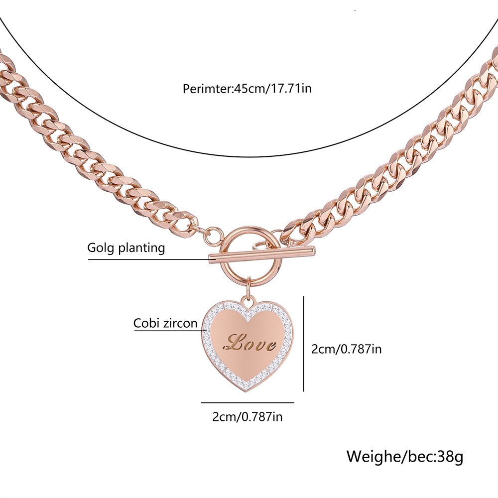 Big Chain Couple Necklace for Men Women Heart 2 pcs Love Pendant Necklace Double Color Friends Family Lovers Jewelry Gift