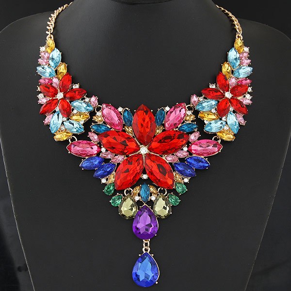 Big Choker Necklace Crystal Flower Necklaces & Pendants Maxi Necklace Women Collier Femme Vintage Statement Jewelry Collares