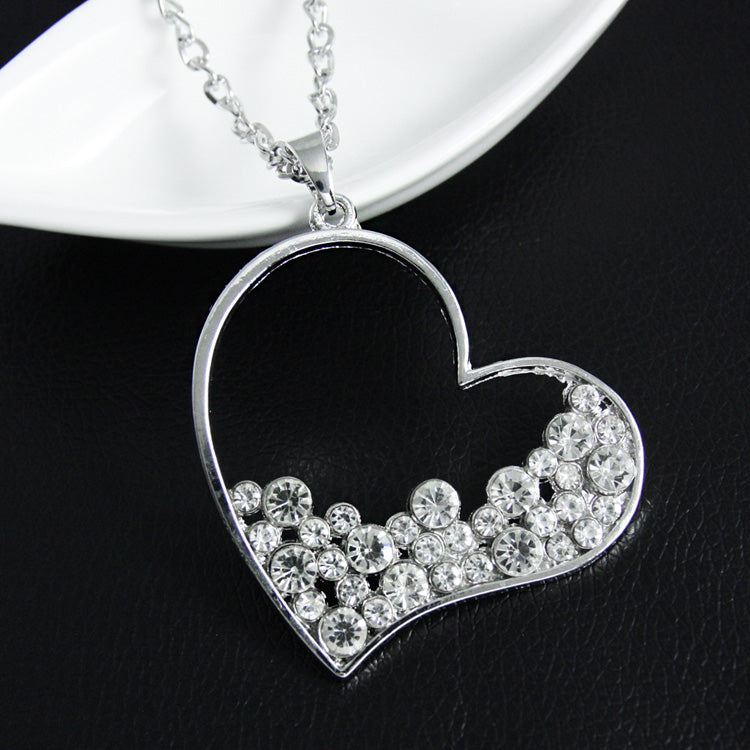 Big Heart Necklace Pendants Hallow out Silver Chain Long Necklaces Women Long Necklaces & Pendants Gifts Dresses nke-m67