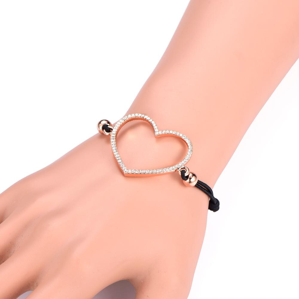 Big Hollow Heart Bracelet Gold Silver Color Crystal Heart Pendant Elastic Rope Chain Bracelets For Woman Jewelry Gifts