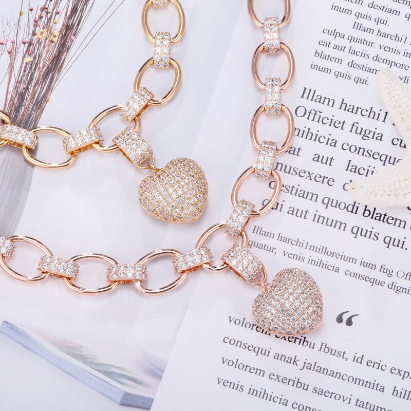 Big Link Chain Chokers Necklace for Women Gold Silver Color Heart with Bing Zircon Statement Necklaces Ketting Jewelry