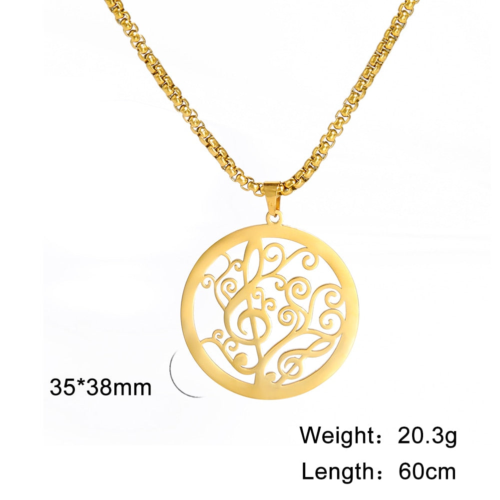 Big Music Note Treble Musical Symbol G Clef Necklace Gold Color Stainless Steel Box Chain Pendant Gift For Man Woman Jewelry