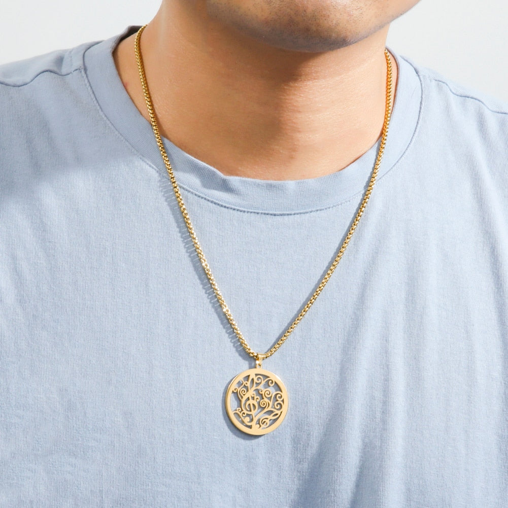 Big Music Note Treble Musical Symbol G Clef Necklace Gold Color Stainless Steel Box Chain Pendant Gift For Man Woman Jewelry