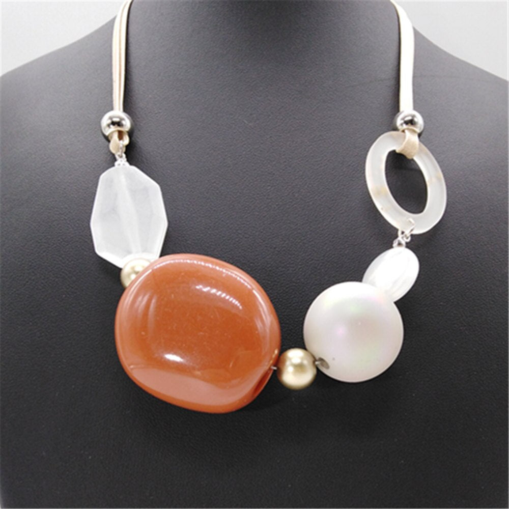 Big Natural Stone Blue Brown Geometric Girl Vintage Pendants Choker Necklace Women Sweater Chain Jewelry Wedding