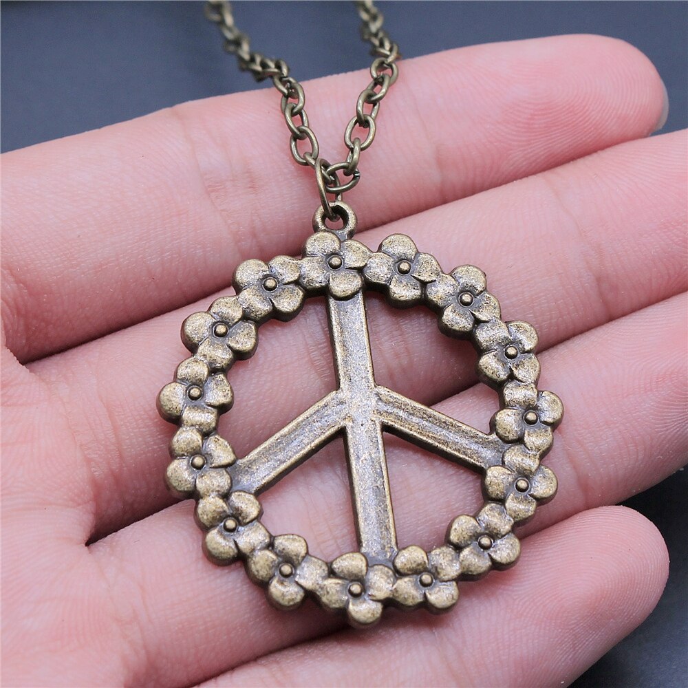 Big Peace Sign Pendant Necklace Simple Vintage Peace Symbol Pendant Necklace Metal Chain Long Chain Necklace