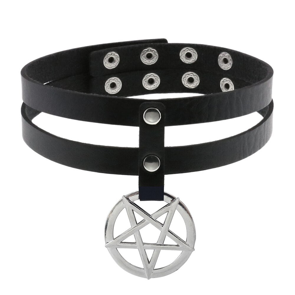 Big Pentagram Choker Goth Collar Women girls Pu Leather Necklace Party Club Cosplay Gothic Jewelry
