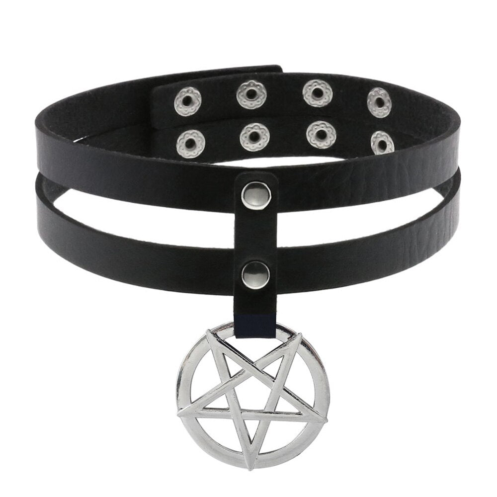 Big Pentagram Choker Goth Collar Women girls Pu Leather Necklace Party Club Cosplay Gothic Jewelry