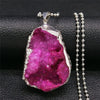 Big Pink Crystal Necklaces for Women Silver Color Boho Long Charm Necklaces Jewelry pierre naturelle et cristaux NXS04