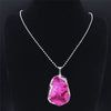 Big Pink Crystal Necklaces for Women Silver Color Boho Long Charm Necklaces Jewelry pierre naturelle et cristaux NXS04