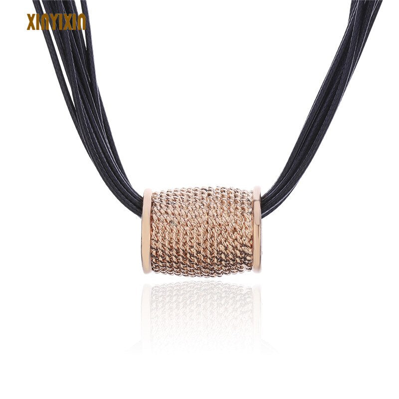 Big Rose Gold Pendants Necklace Women European Personality Leather Chain Layered Necklace Jewelry 2021 Girl Party Gifts