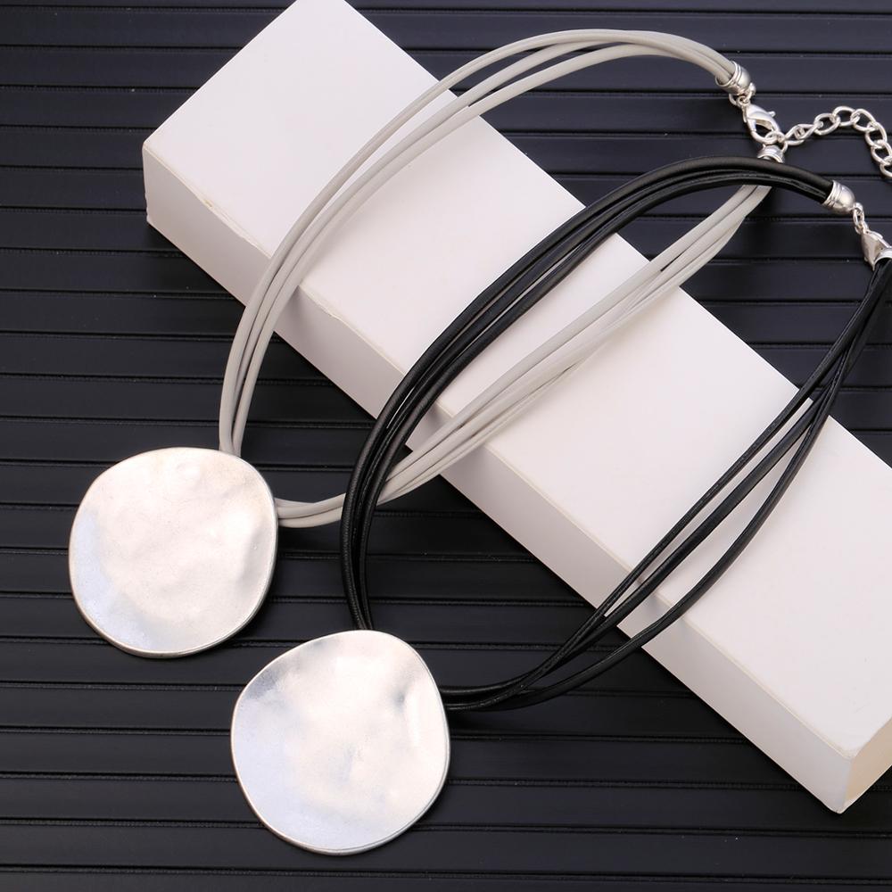 Big Round Color Choker Necklace Women Simple Black Leather Layered Chain Irregular Pendant Necklace 2019 Jewelry Gift