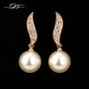 Big Simulated Pearl Beads Vintage Earrings Rose Gold Color Fashion Cubic Zirconia Jewelry For Women Wholesale Brincos DFE463