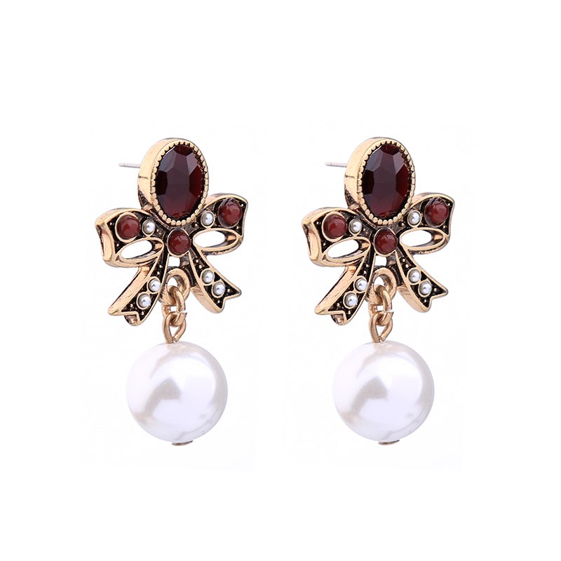 Big Simulated Pearl Dangling Red Bow Earrings Aliexpress Online Shopping India Women Vintage Drop Earrings