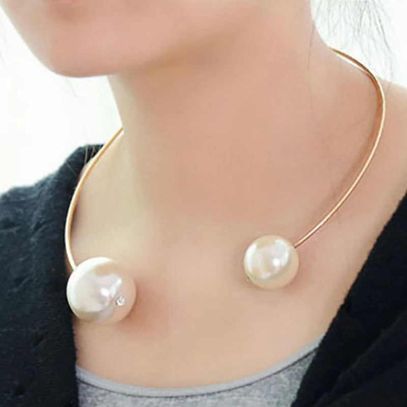 Big Simulated Pearl Torques Gold Color Chokers Necklaces For Women Double Beads Charm Pendant Gothic Jewelry Accessories