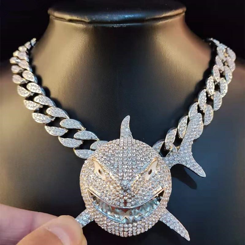 Big Size 6IX9INE Shark Pendant Necklace For Men Hip Hop BOY Jewelry With Iced Out Crystal Miami Cuban Chain Jewelry