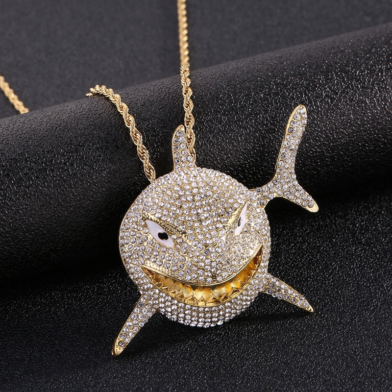 Big Size 6IX9INE Shark Pendant Necklace For Men Hip Hop BOY Jewelry With Iced Out Crystal Miami Cuban Chain Jewelry
