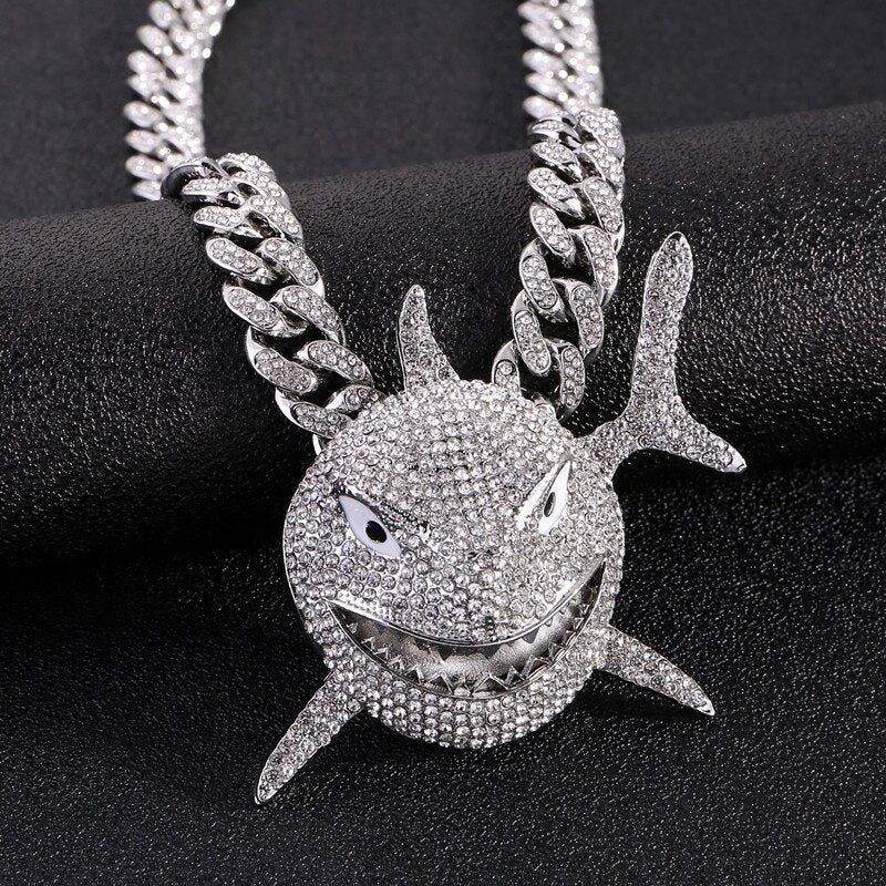 Big Size 6IX9INE Shark Pendant Necklace For Men Hip Hop BOY Jewelry With Iced Out Crystal Miami Cuban Chain Jewelry