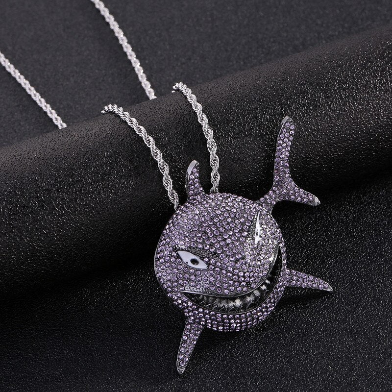 Big Size 6IX9INE Shark Pendant Necklace For Men Hip Hop BOY Jewelry With Iced Out Crystal Miami Cuban Chain Jewelry