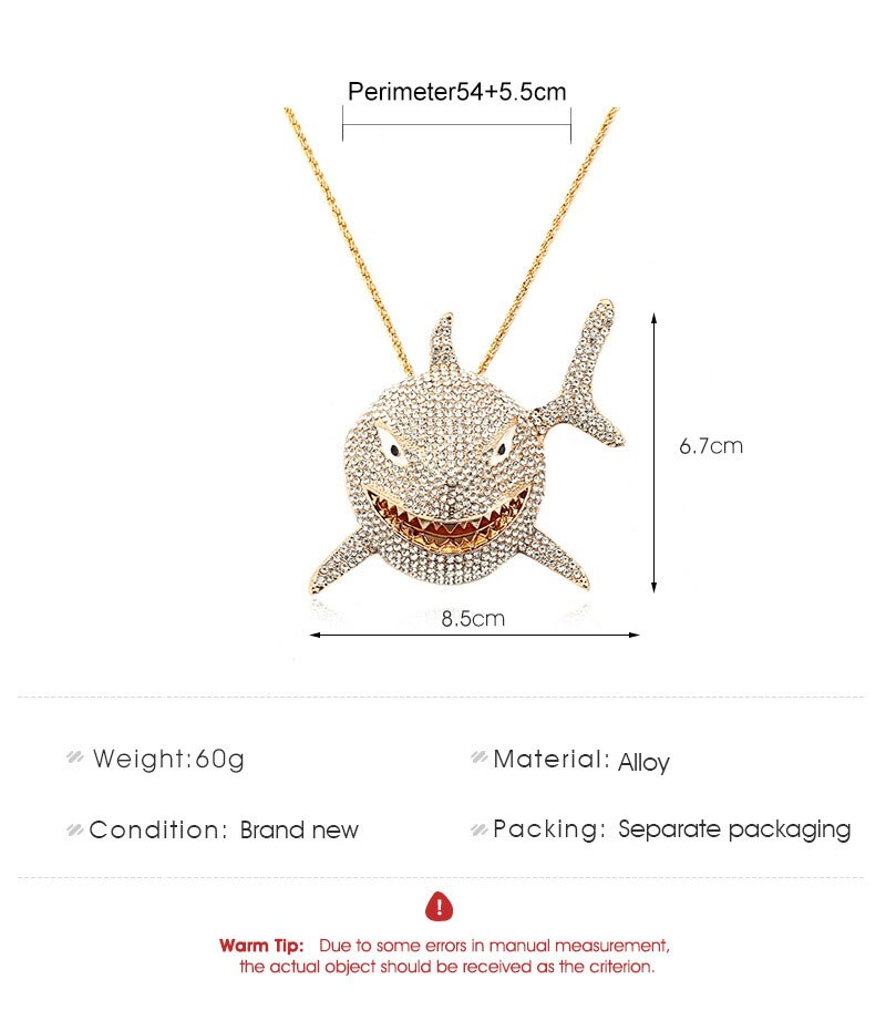 Big Size AAA Zircon Shark Pendant Necklace For Men Hip Hop Bling Jewelry With Chain  Jewelry