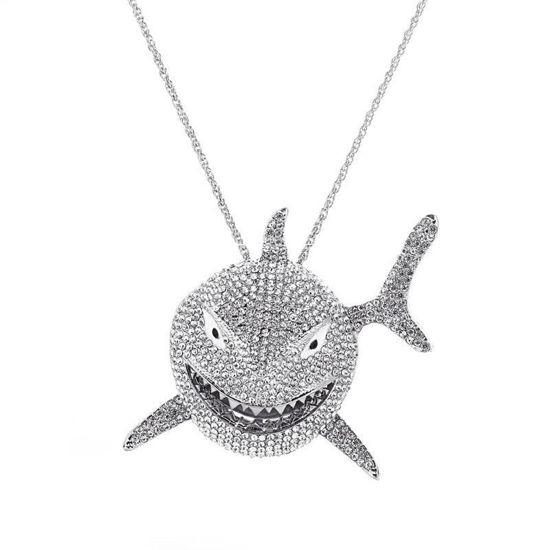 Big Size AAA Zircon Shark Pendant Necklace For Men Hip Hop Bling Jewelry With Chain  Jewelry