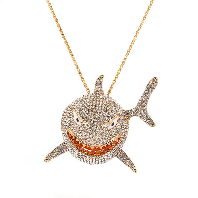 Big Size AAA Zircon Shark Pendant Necklace For Men Hip Hop Bling Jewelry With Chain  Jewelry