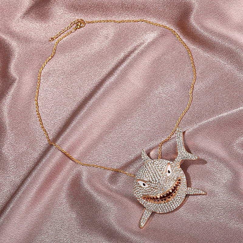Big Size AAA Zircon Shark Pendant Necklace For Men Hip Hop Bling Jewelry With Chain  Jewelry
